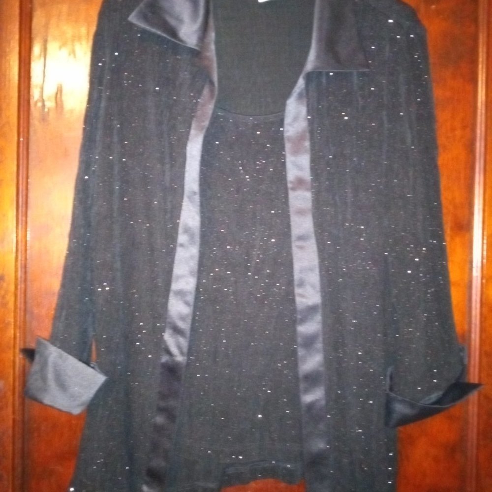 This Beautiful Black long sleeve blouse with glitter, can spice-up any closet